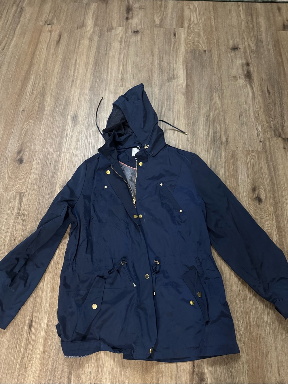 Charter Club Navy Hooded Raincoat with Gold-Tone Hardware